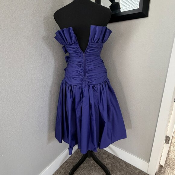 VINTAGE 80s Prom Glam Nili Martin Ruched Bow Strapless Purple Party Dress Sz XS - Picture 3 of 16